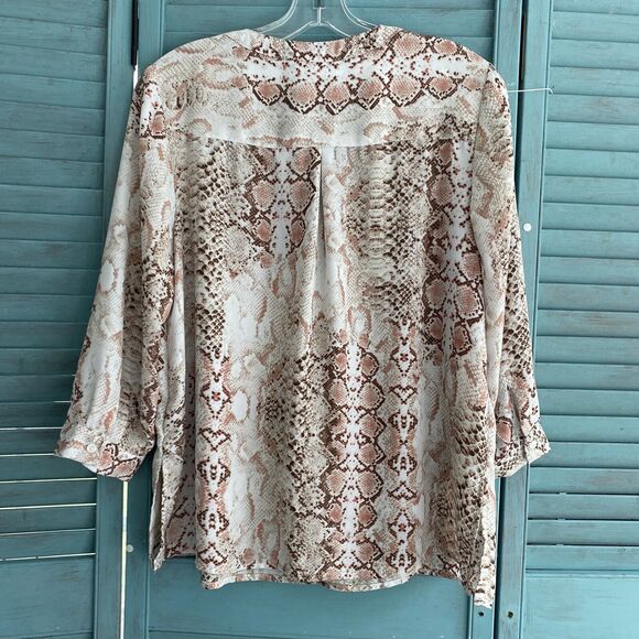 Zac & Rachel Shirt Blouse ~ Sz PL ~ Pink & Brown ~ Long Sleeve - Picture 3 of 3